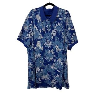 HB by DXL Mens Tropical Floral Short Sleeve Blue Cream Polo Casual Shirt 6XL